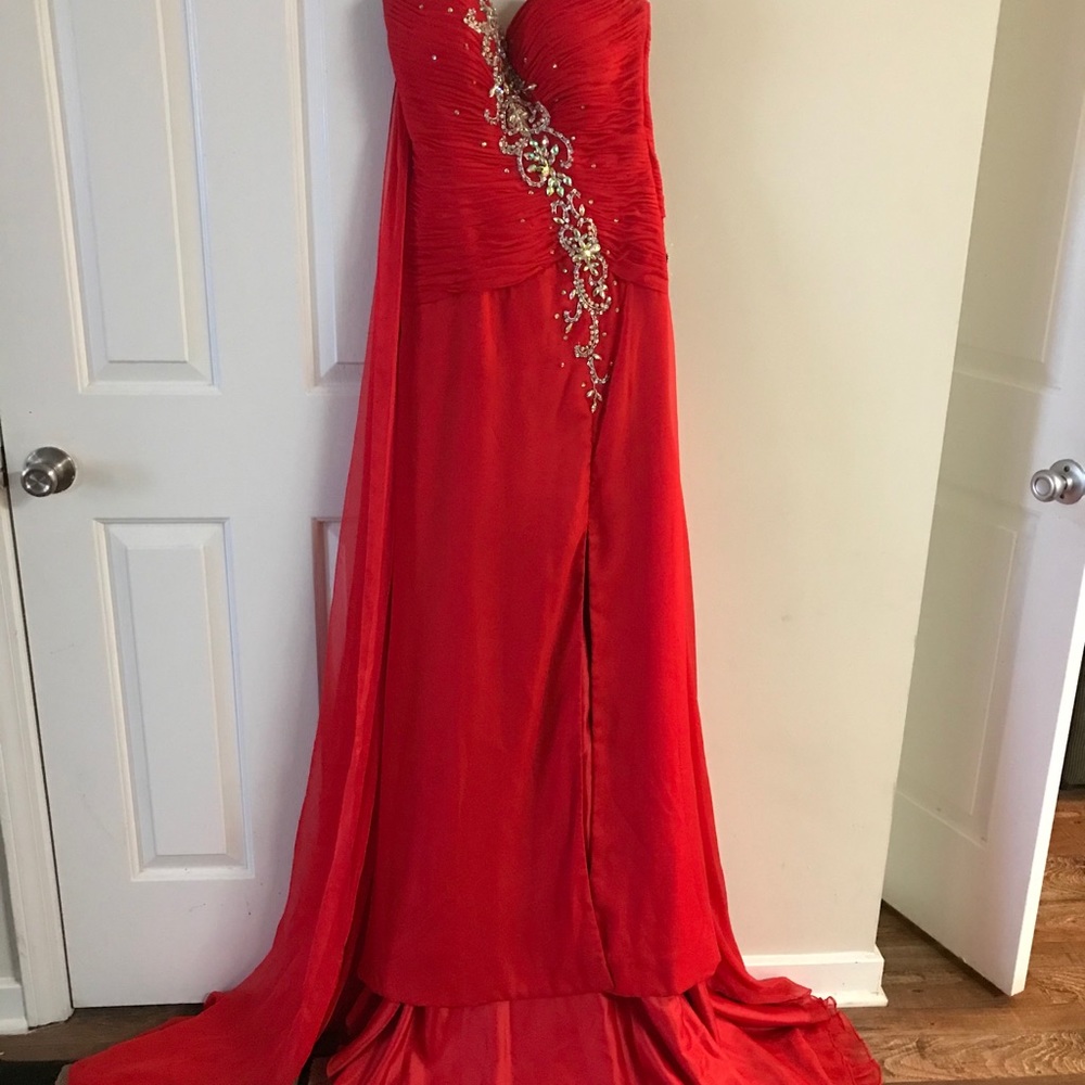 Red A-line flowing dress